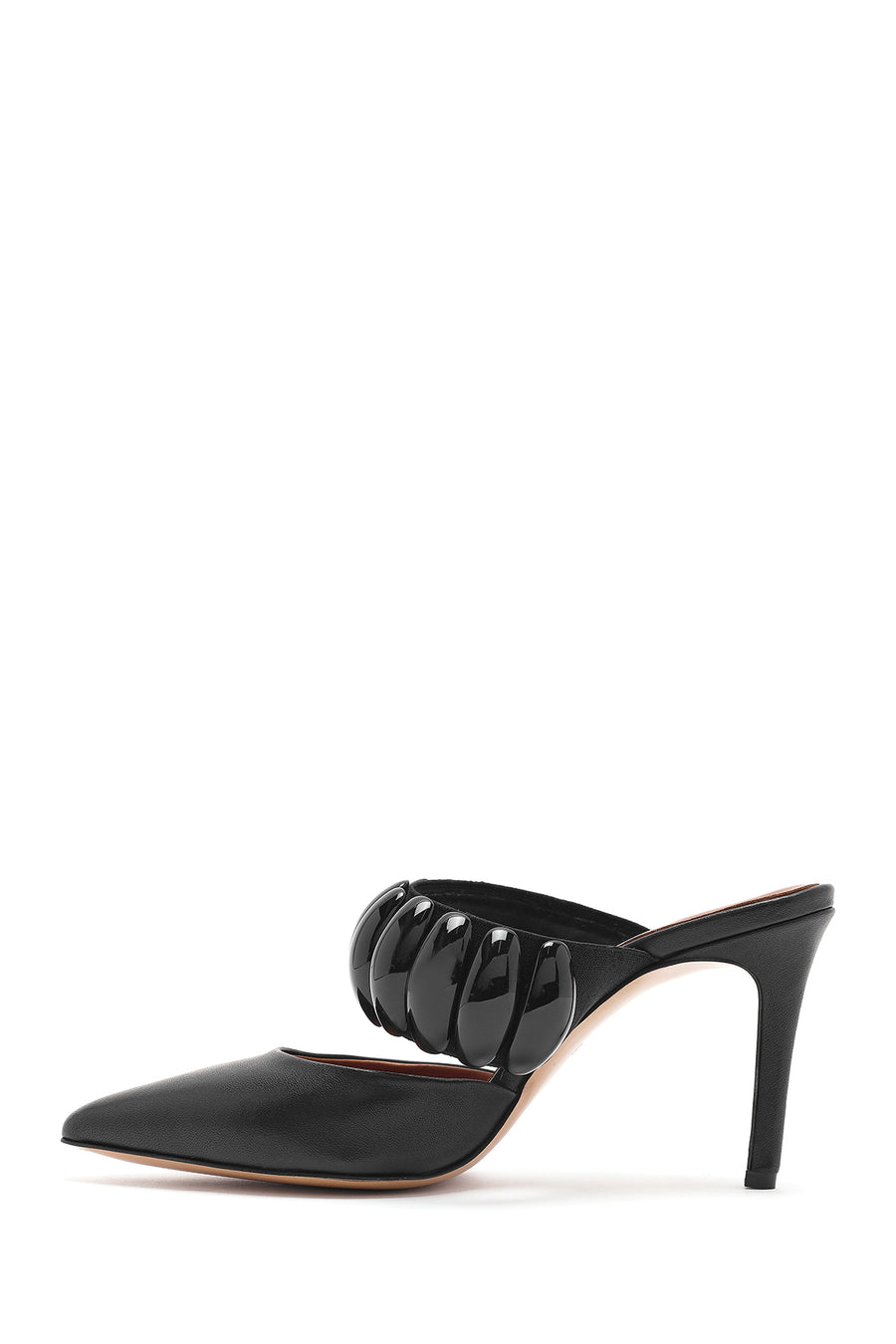 Women's Black Thin Heeled Leather Slippers