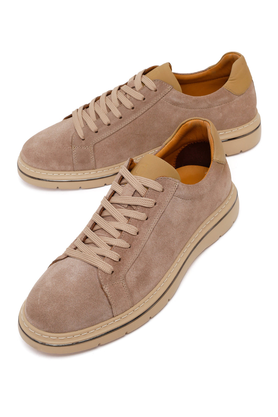 Erkek Bej Bağcıklı Nubuk Deri Sneaker