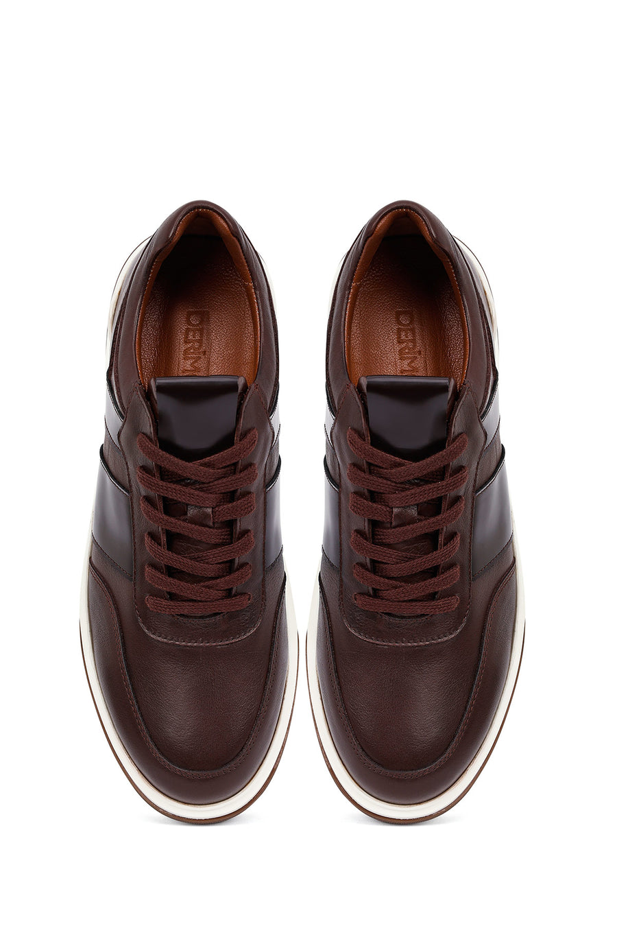Erkek Kahverengi Bağcıklı Deri Sneaker