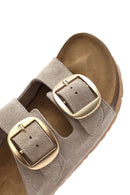 Women's Mink Buckled Suede Leather Slippers | Derimod