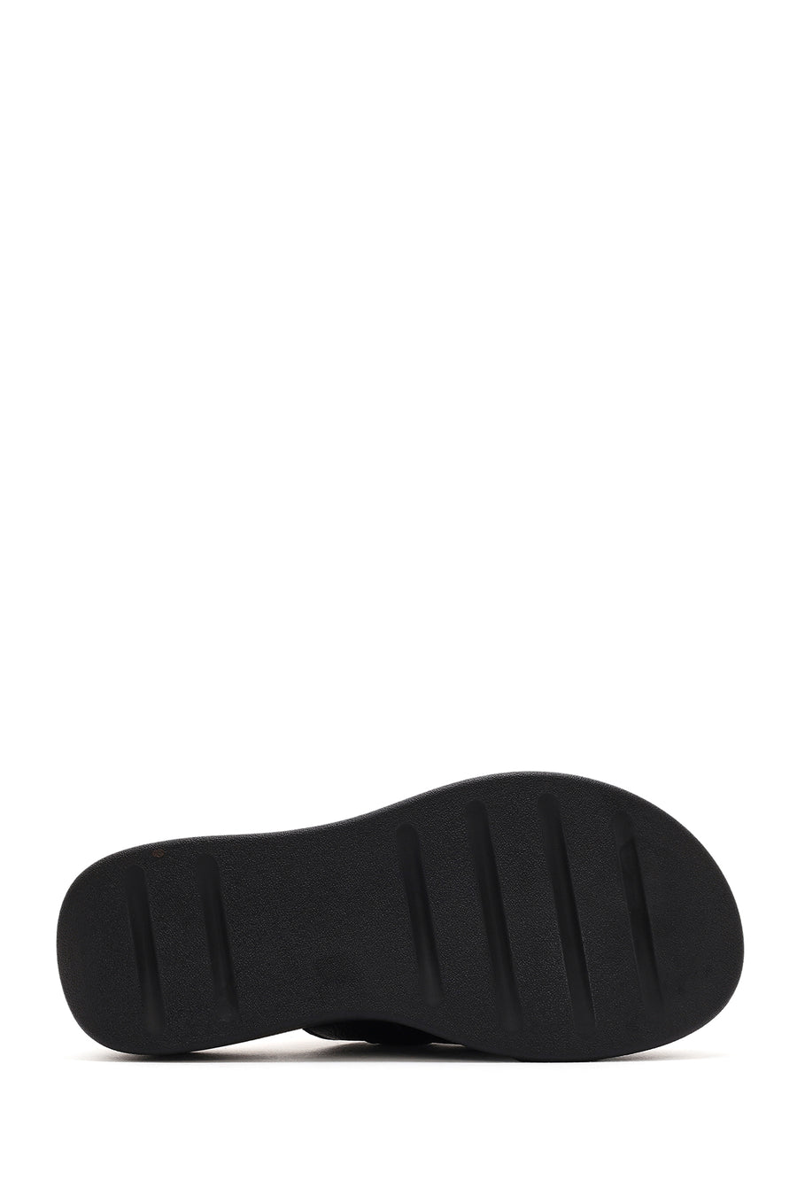 Women's Black Double Buckle Thick-Soled Leather Comfort Slippers