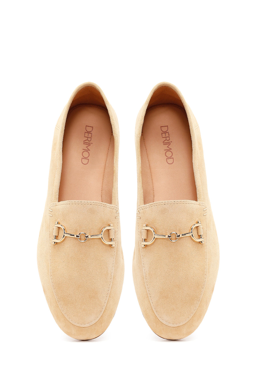 Women's Beige Buckle Suede Leather Loafer