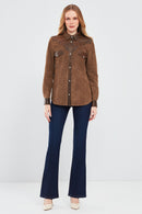 Western Women's Brown Shirt Style Suede Leather Jacket | Derimod