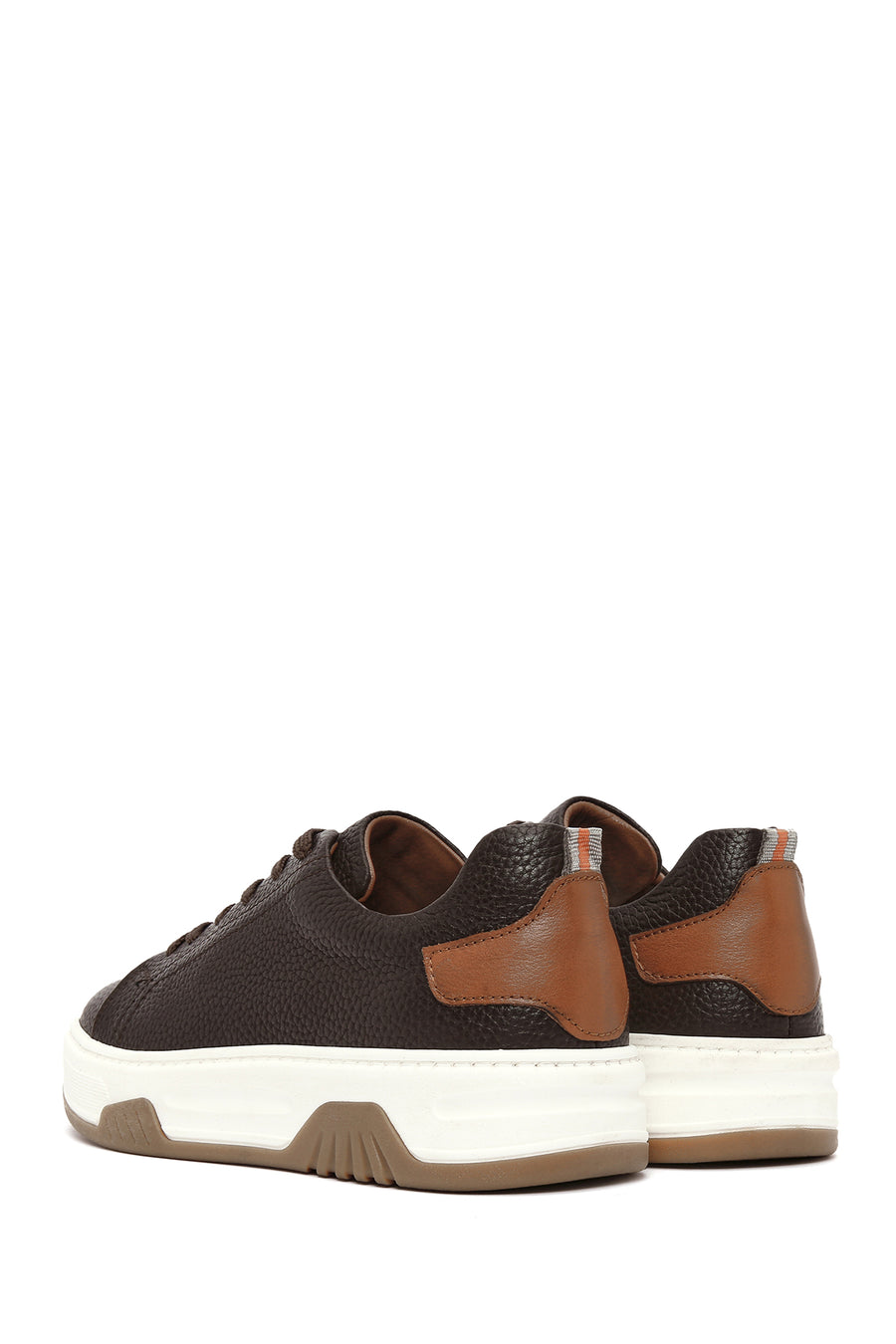 Men's Brown Lace-up Thick-Sole Leather Sneaker