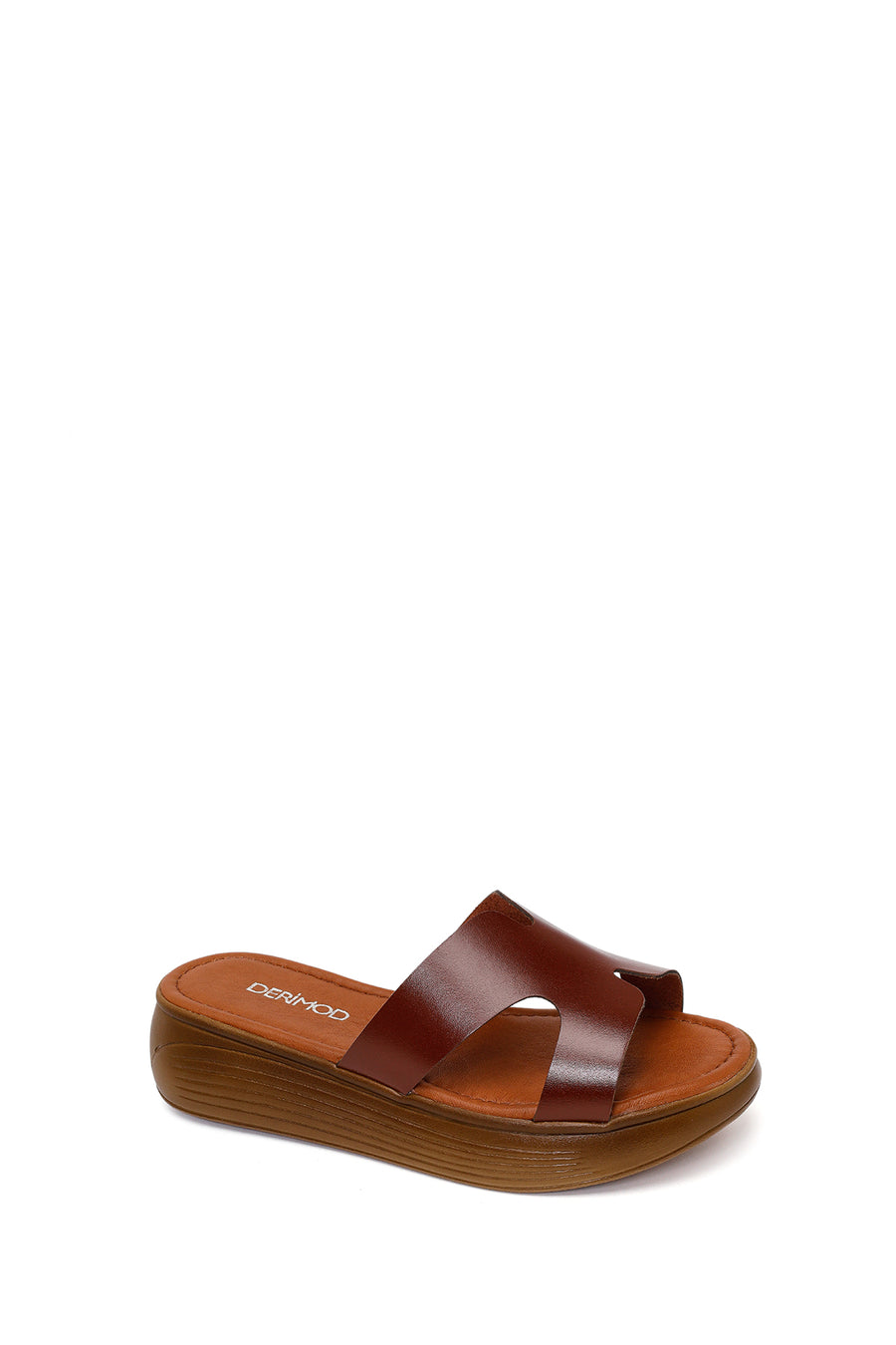 Woman Brown Thick-Soled Leather Slipper
