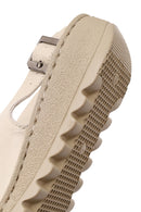 Woman Cream Buckled Comfort Leather Sandal | Derimod