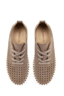 Woman Mink Lace-Up Thick-Soled Patterned Suede Comfort Shoes | Derimod