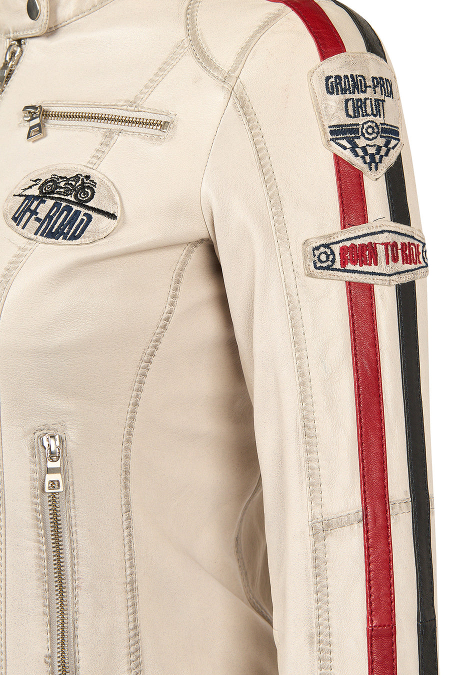 Ladyracer Woman White Badged Slim-Fit Leather Jacket