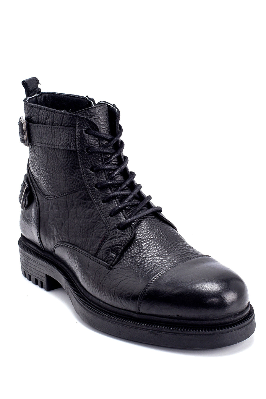 Men's Leather Buckle Detailed Boots