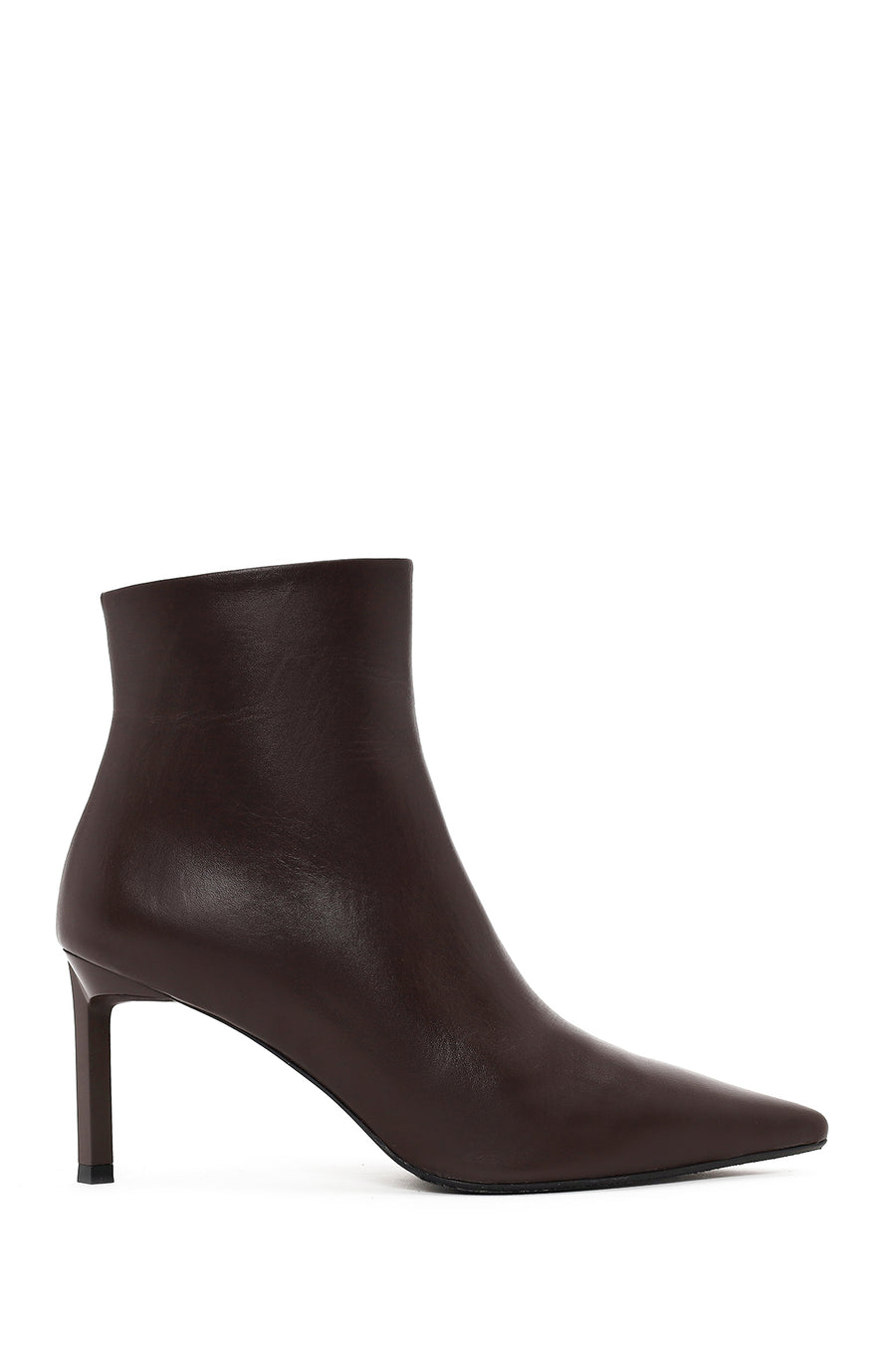 Woman Brown Zip Closure Thin-Heeled Leather Boots AF140005DV | Derimod