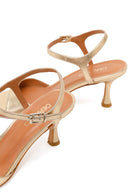 Women's Gold Ankle Buckle Thin Heel Metallic Leather Sandals | Derimod