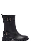 Woman Siyah Leather Biker Bot | Derimod