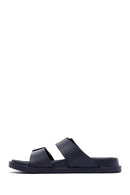 Men's Navy Blue Double Buckle Slippers | Derimod