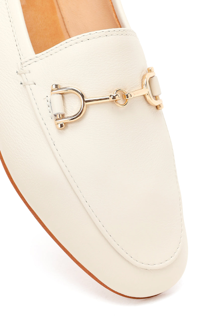 Women's White Leather Loafer with Buckle