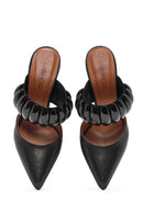 Women's Black Thin Heeled Leather Slippers | Derimod