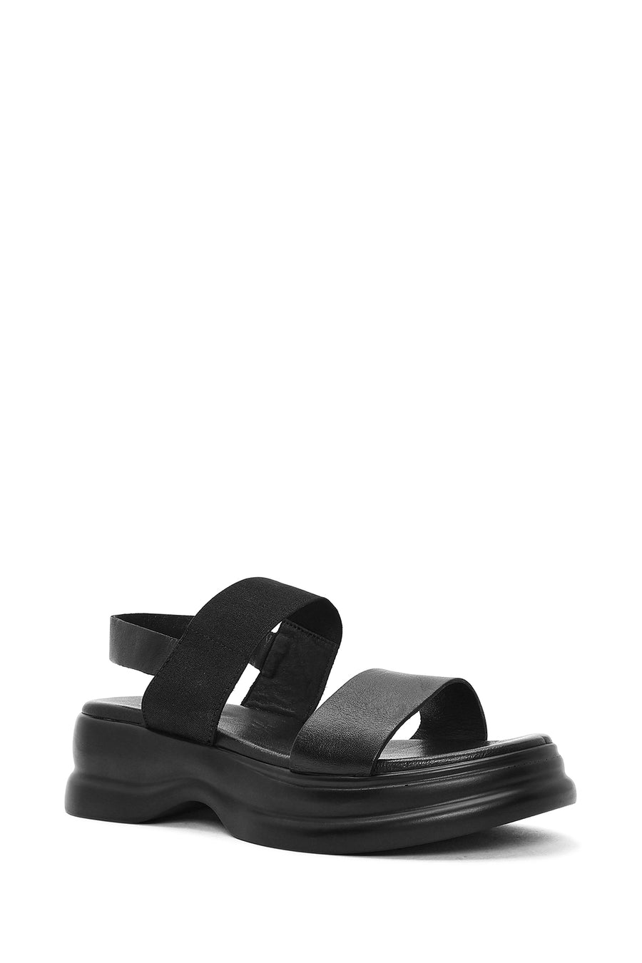 Women's Black Thick-Sole Leather Sandals