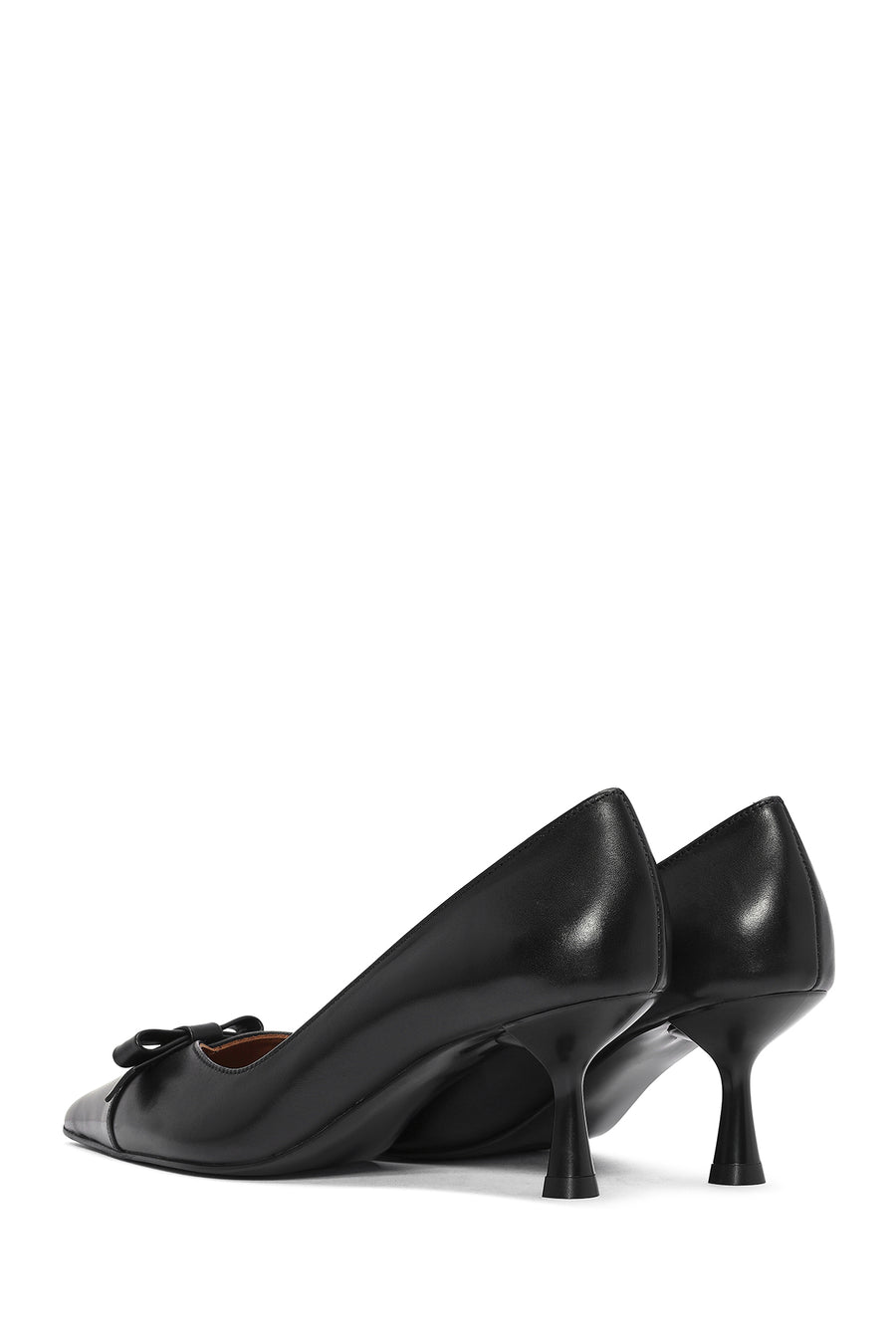 Kadın Siyah İnce Kısa Topuklu Deri Stiletto