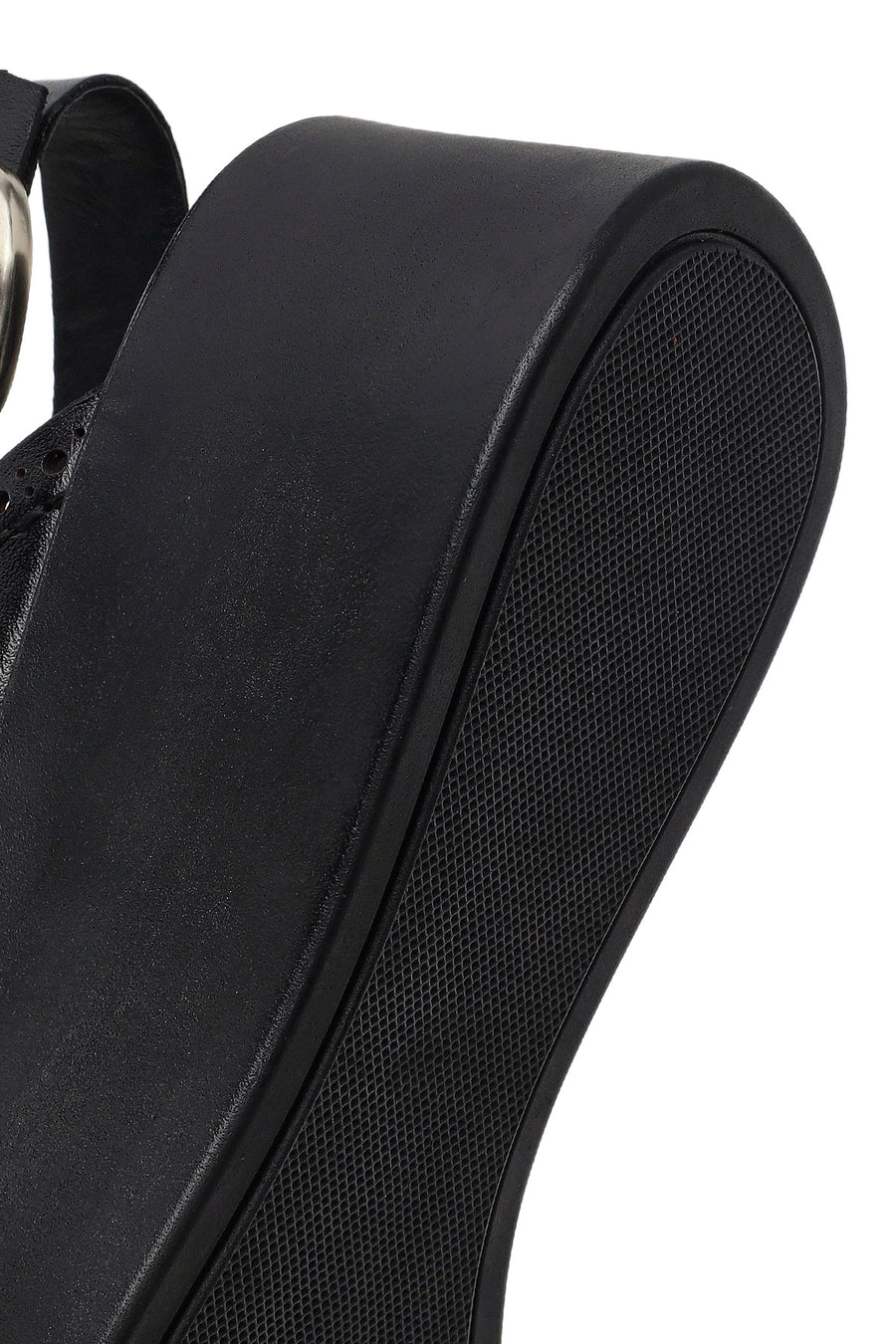 Women's Black Ankle Buckle Platform Wedge Leather Sandals