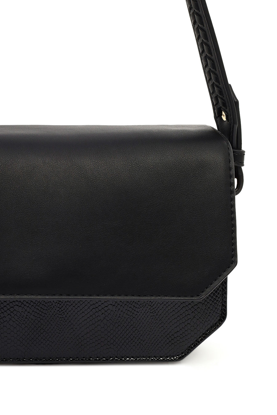 Women's Black Long Strap Patterned Crossbody Bag