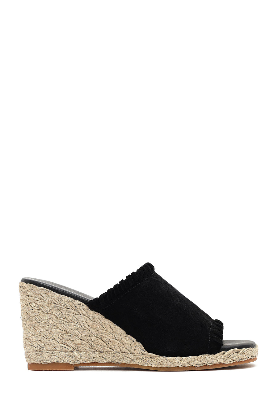 Women's Black Wedge Heeled Suede Leather Espadrille Slippers 25SFD150510 | Derimod