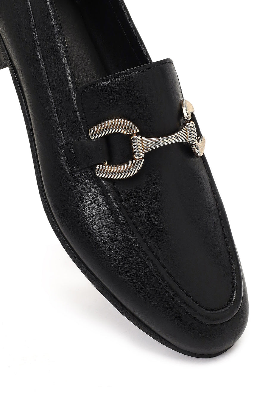 Kadın Siyah Tokalı Deri Loafer