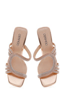 Women's Pink Gold Stone Heeled Slippers | Derimod