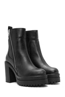 Women's Black Zipper High Thick Heel Boots | Derimod