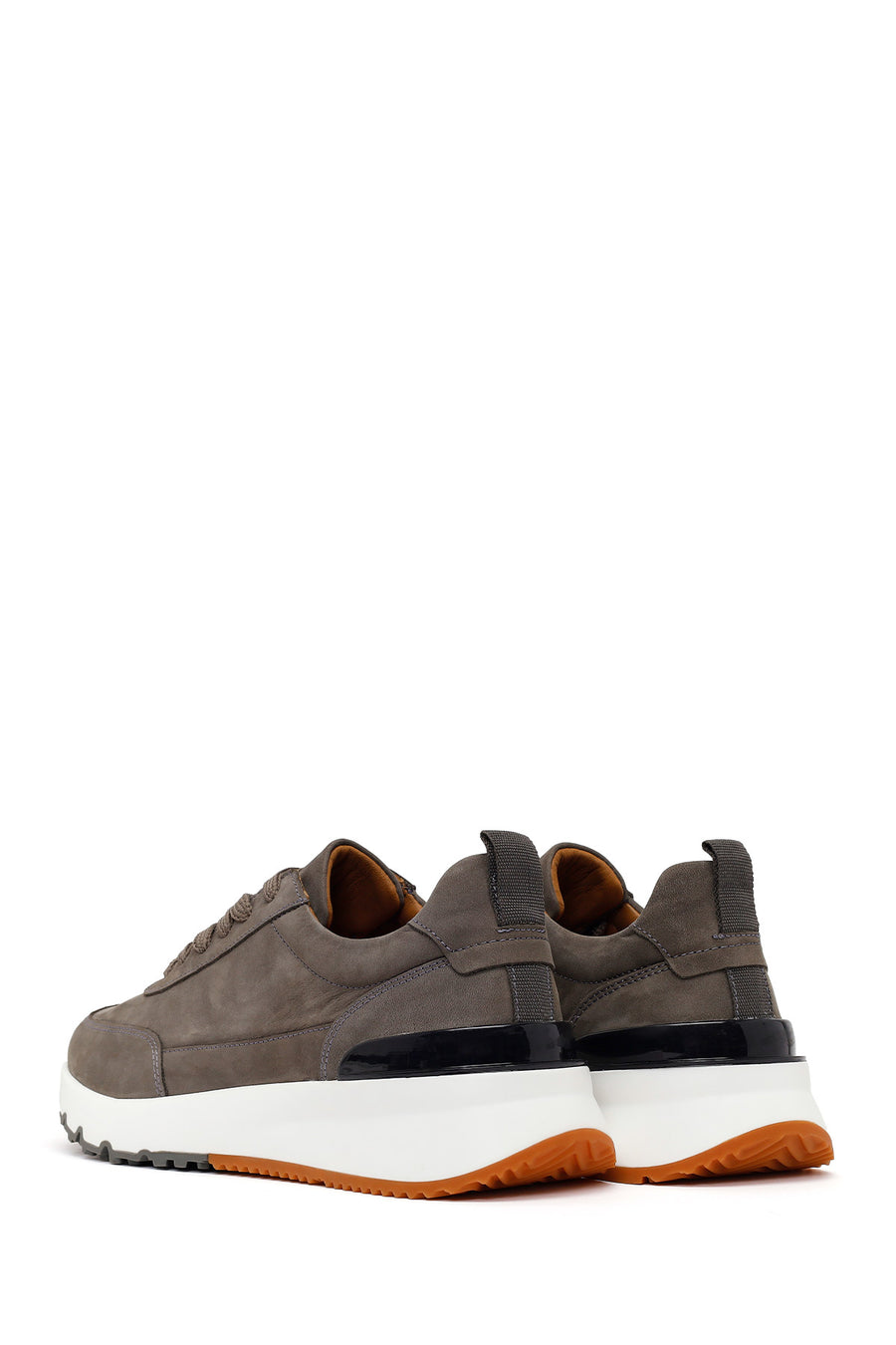Erkek Gri Bağcıklı Kalın Tabanlı Nubuk Deri Casual Sneaker