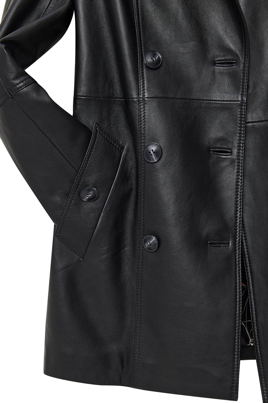 Matilda Women's Black Double Breasted Leather Coat