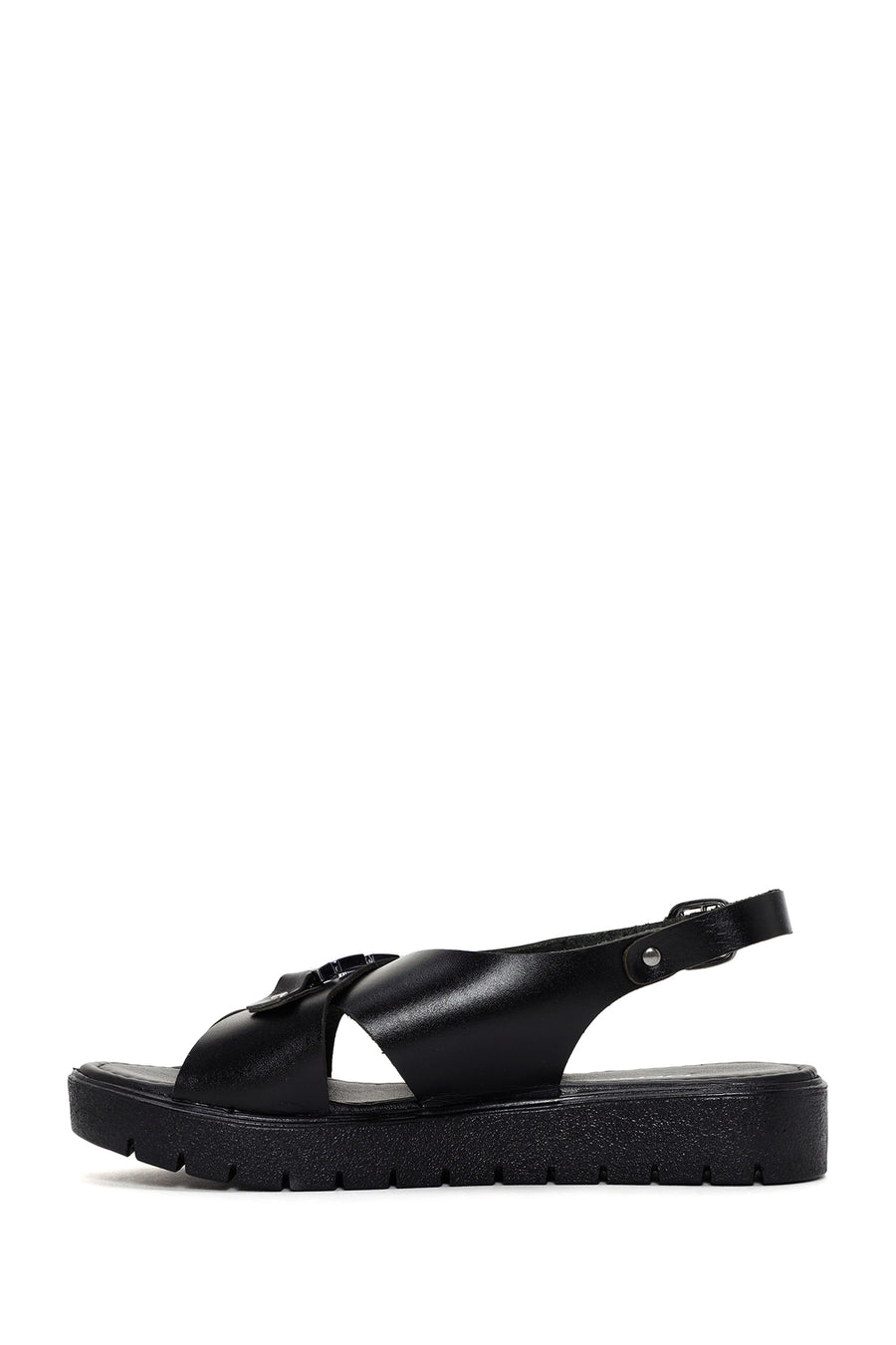Women's Black Ankle Strap Leather Sandals