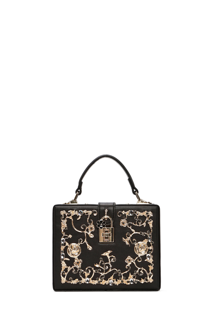 Women's Black Long Strap Patterned Clutch Bag