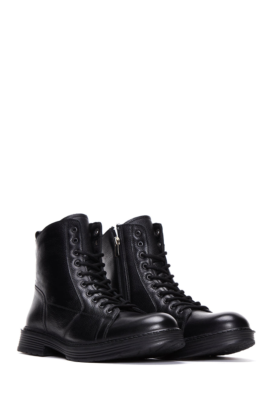 Men's Black Leather Zippered Casual Boots