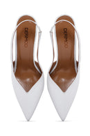 Women's White Leather Thin Heeled Slingback Stiletto | Derimod