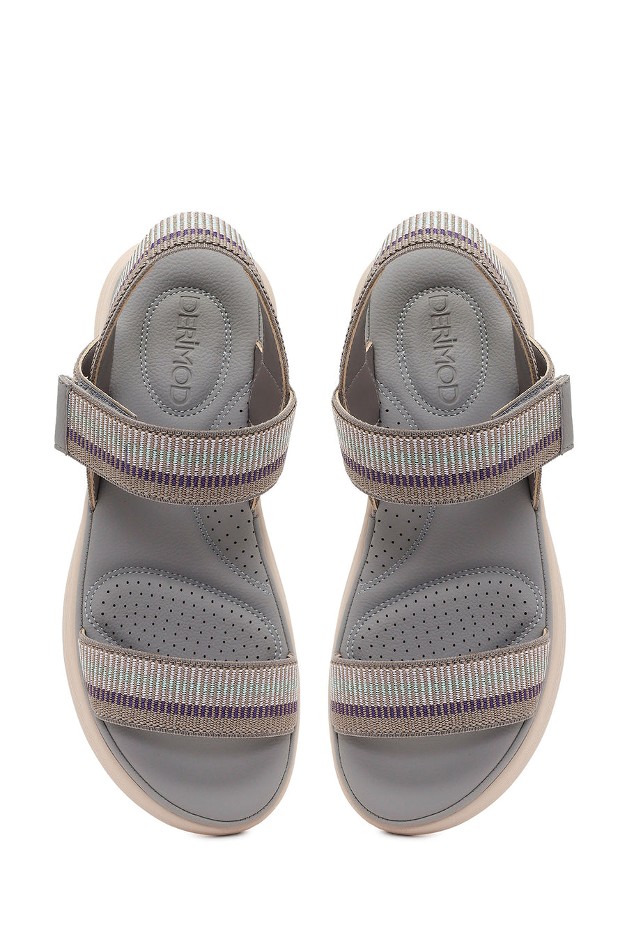 Women's Grey Strapped Thick-Soled Fabric Comfort Sandals