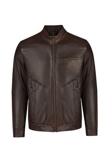 Reynold Male Brown Short Leather Jacket 26WGE6620BT | Derimod