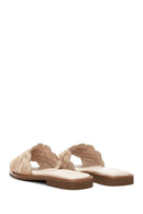 Women's Beige Knit Leather Slippers | Derimod