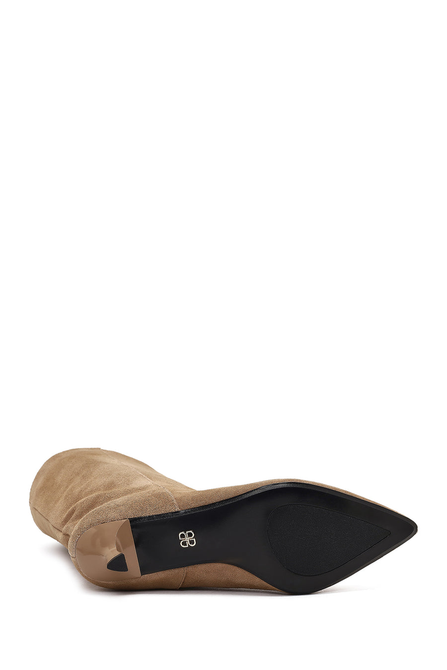 Women's Beige Thin Heeled Suede Leather Boot