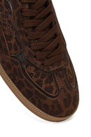 Woman Brown Lace-Up Leopard Print Suede Leather Sneaker | Derimod
