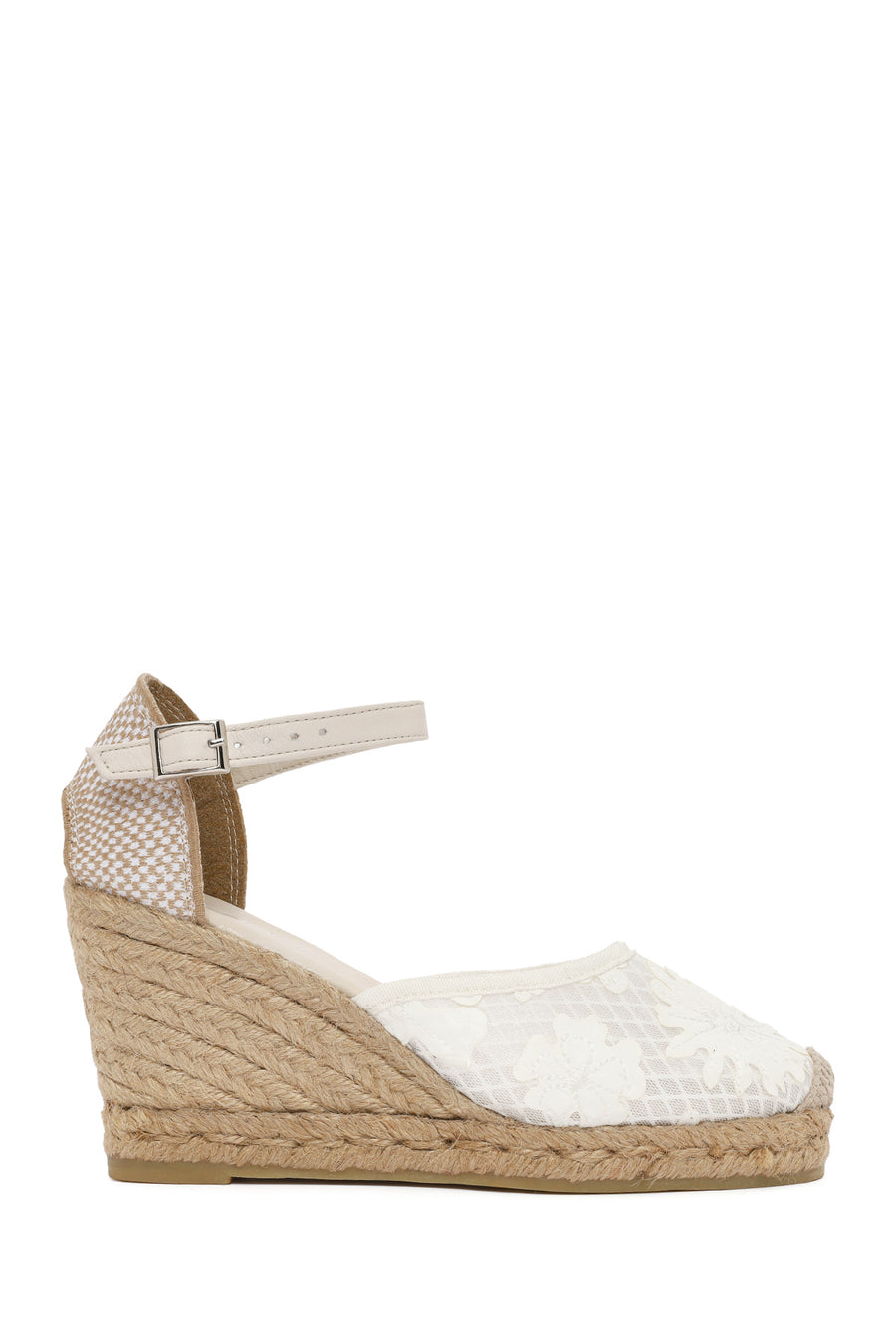 Women's Cream Ankle Strap Patterned Wedge Heel Espadrilles 25SFD20756F | Derimod
