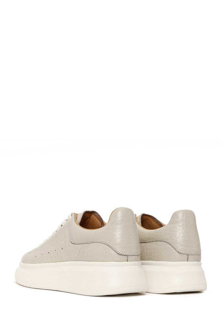 Male White Lace-Up Chunky Sole Patterned Leather Sneakers