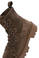 Women's Tan Suede Leather Boots with Zipper | Derimod