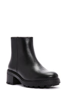 Women's Black Zippered Thick Heeled Leather Boots | Derimod