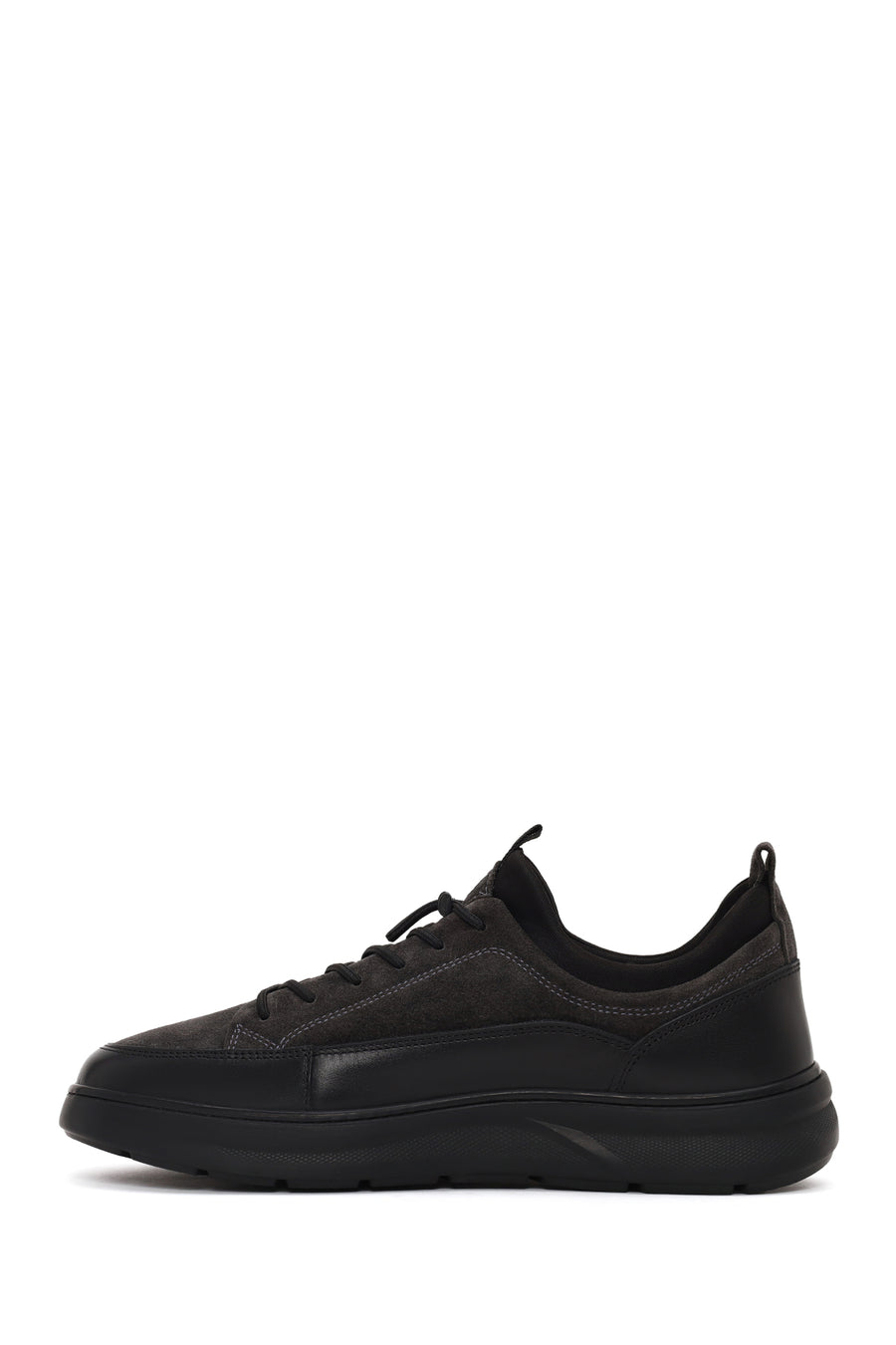 Male Gray Lace-Up Thick-Soled Leather Sneaker