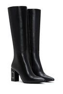 Women's Black Leather Heeled Boots | Derimod