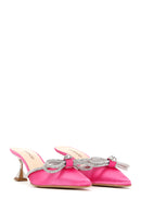 Women's Pink Leather Stone Heeled Slippers | Derimod