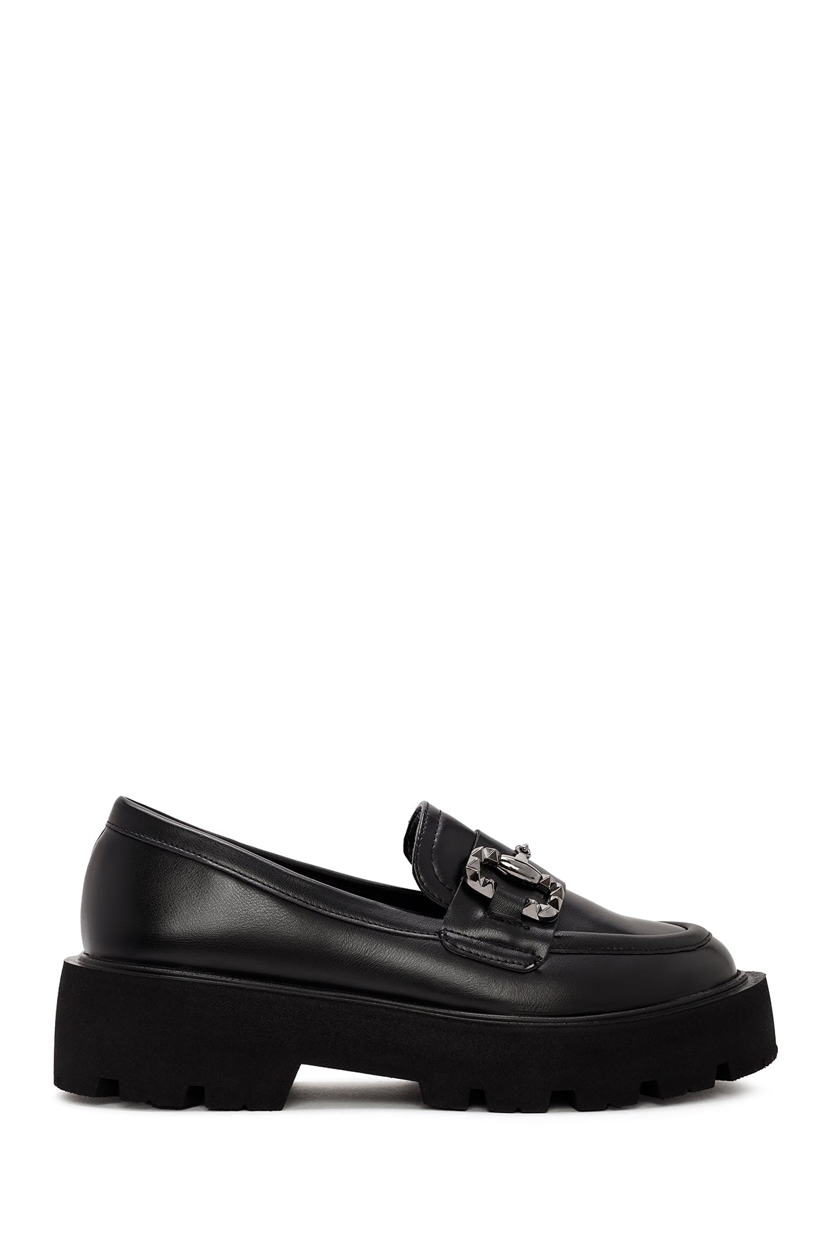 Women's Black Buckle Detailed Masculine Loafer 24WFE400118 | Derimod