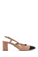 Women's Beige Open-Back Heeled Patent Leather Shoes | Derimod