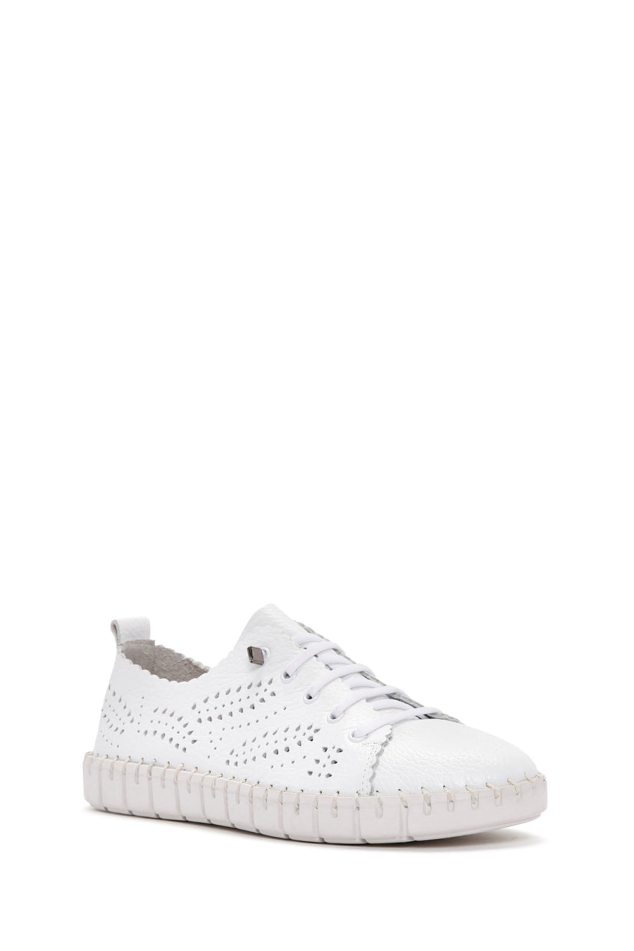 Woman White Laced Patterned Leather Comfort Shoes