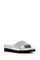 Women's Silver Thick Soled Stone Slippers | Derimod