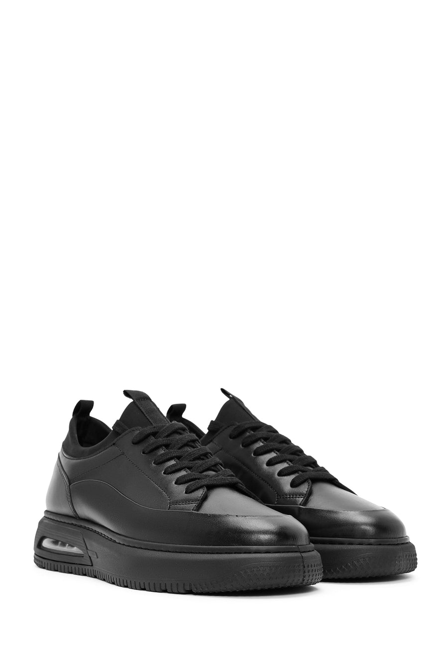 Erkek Siyah Bağcıklı Deri Sneaker
